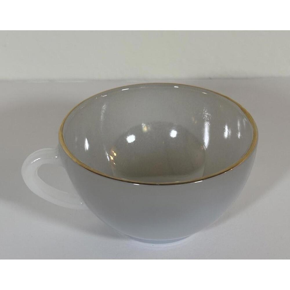 Arcopal France Milk Glass Teacup with Gold Rim Vintage White Opal Glass